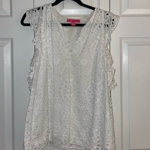 Lilly Pulitzer Eyelet Ruffle Sleeve Top in White